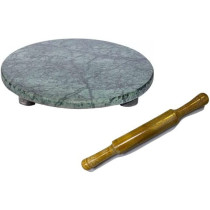 Ayda Granite Stone Board & Wooden Rolling Pin Chakla Belan Marble Greenblack 25Cm25 Cm Marble Green