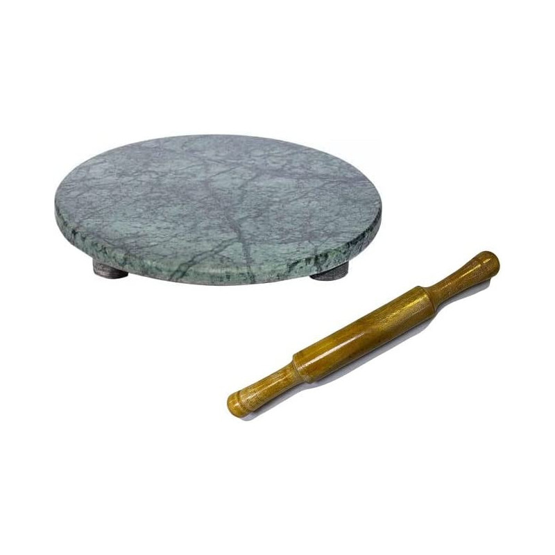 Ayda Granite Stone Board & Wooden Rolling Pin Chakla Belan Marble Greenblack 25Cm25 Cm Marble Green
