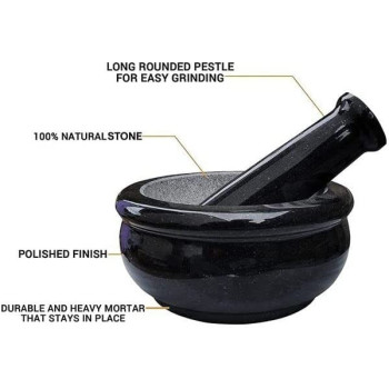 Ayda Pure Granite Stone Mortar And Pestle Manual Grinder Set Black 6Inch6 Inches Black