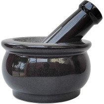Ayda Pure Granite Stone Mortar And Pestle Manual Grinder Set Black 6Inch6 Inches Black