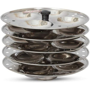 Ayda Stainless Steel Idli Stand 5 Rack 20 Pits Silver 19X16.5Cm19 X 16.5 Cm Silver