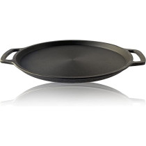 Ayda Cast Iron Heavy Duty Pizza Pan Pre Seasoned Skillet Raised Edge Paella Pan 30Cm30 Cm Black