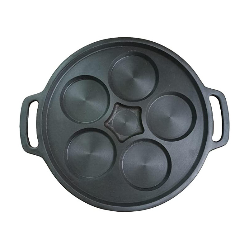 Ayda Cast Iron Pre Seasoned Mini Uthappam Egg Pan 6 Pit 10Cm Mould Crepe Pan Takoyaki Maker Blinis Pan.13Inch13 Inches Black