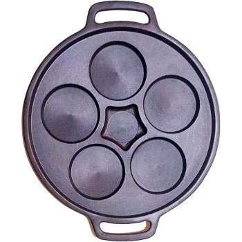 Ayda Cast Iron Pre Seasoned Mini Uthappam Egg Pan 6 Pit 10Cm Mould Crepe Pan Takoyaki Maker Blinis Pan.13Inch13 Inches Black