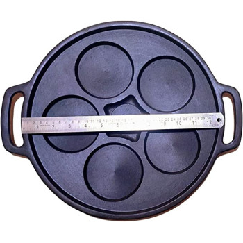 Ayda Cast Iron Pre Seasoned Mini Uthappam Egg Pan 6 Pit 10Cm Mould Crepe Pan Takoyaki Maker Blinis Pan.13Inch13 Inches Black