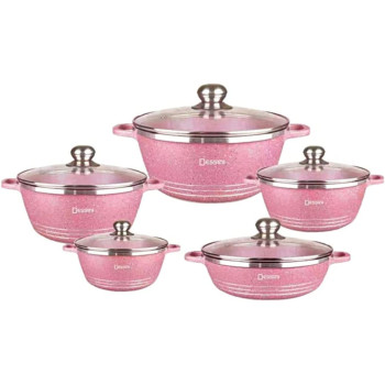Cookware Set With Granite Material 20Cm24Cm28Cm32Cm Casserole28Cm Shallow Casserole Set Of 10 Pieces10 Pieces Pink