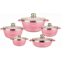 Dessini 10 Pieces Granite Cookware Set Casserole With Lid24Cm Casserole With Lid 28Cm Casserole With Lid Casserole Pink