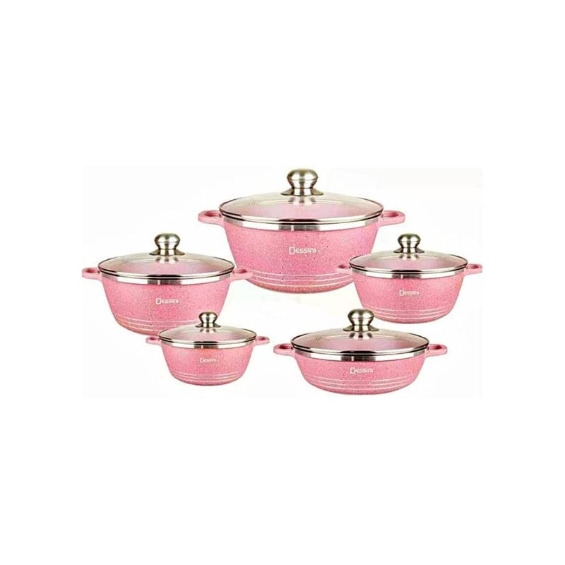 Dessini 10 Pieces Granite Cookware Set Casserole With Lid24Cm Casserole With Lid 28Cm Casserole With Lid Casserole Pink