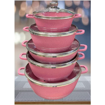 Dessini 10 Pieces Granite Cookware Set Casserole With Lid24Cm Casserole With Lid 28Cm Casserole With Lid Casserole Pink