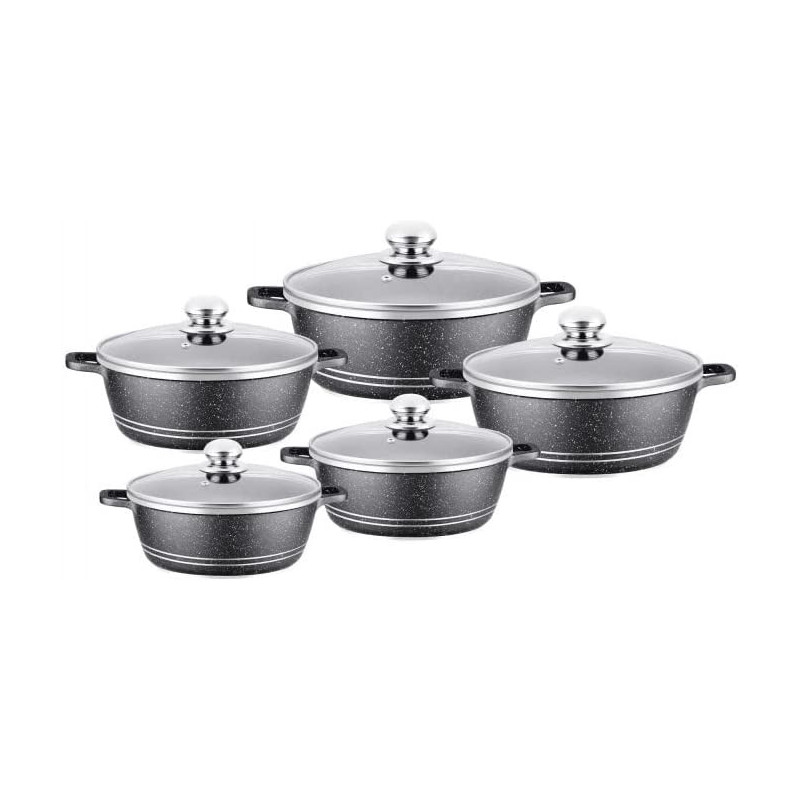 Dessini 10 Piece Non Stick Cookware Set 20 Casserole 24 Casserole 28 Casserole 32 Shallow Casserole 28 Cm Black