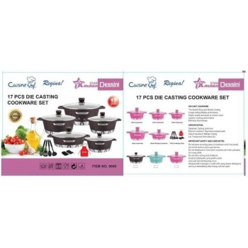 Dessini 17 Piece Die Casting Cookware Set Includes 1Xcasserole With Lid 20Cm 1Xcasserole With Lid 24Cm 1Xcasserole With Lid 28Cm