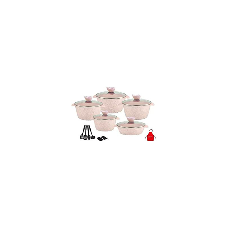 Dessini 17 Piece Granite Coated Cast Aluminum Cookware Set With Accessories Light Pink Clear 32cm