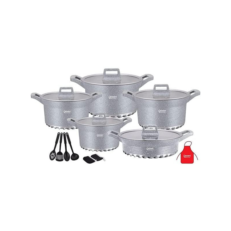 Dessini 17 Piece Granite Cookware Set Grey 20 24 28 32cm