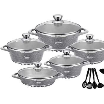 Dessini 17 Piece Granite Cookware Set Grey Clear 32 28 28 24 20Cm