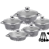 Dessini 17 Piece Granite Cookware Set Grey Clear 32 28 28 24 20Cm