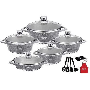 Dessini 17 Piece Granite Cookware Set Grey Clear 32 28 28 24 20Cm