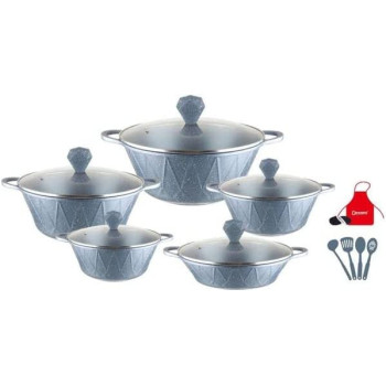 Dessini 17 Piece Granite Cookware Set Includes 1xCasserole With Lid 20cm 1xCsserole With Lid 24cm 1xCasserole With Lid 28cm