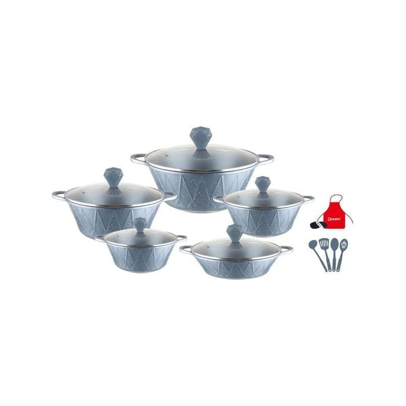 Dessini 17 Piece Granite Cookware Set Includes 1xCasserole With Lid 20cm 1xCsserole With Lid 24cm 1xCasserole With Lid 28cm