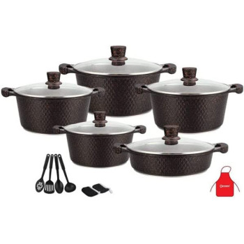 Dessini 17 Piece Granite Cookware Set Includes 1xCasserole With Lid 20cm 1xCsserole With Lid 24cm 1xCasserole With Lid 28cm