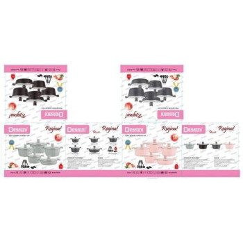 Dessini 17 Piece Granite Cookware Set Includes 1xCasserole With Lid 20cm 1xCsserole With Lid 24cm 1xCasserole With Lid 28cm