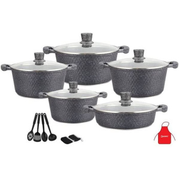 Dessini 17 Piece Granite Cookware Set Includes 1xCasserole With Lid 20cm 1xCsserole With Lid 24cm 1xCasserole With 1xCasserole