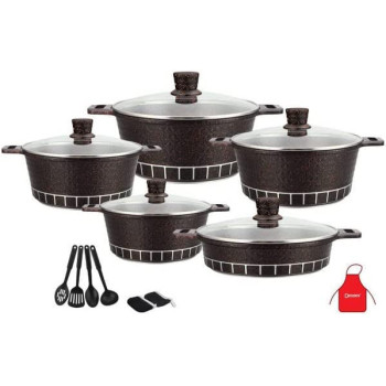 Dessini 17 Piece Granite Cookware Set Includes 1xCasserole With Lid 20cm 1xCasserole With 28cm 32cm 28cm 7xCooking Tools Black