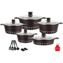 Dessini 17 Piece Granite Cookware Set Includes 1xCasserole With Lid 20cm 1xCasserole With 28cm 32cm 28cm 7xCooking Tools Black