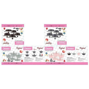 Dessini 17 Piece Granite Cookware Set Includes 1xCasserole With Lid 20cm 1xCasserole With 28cm 32cm 28cm 7xCooking Tools Black