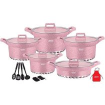 Dessini 17 Piece Granite Cookware Set Pink Casserole 20 Cm 24 Cm 28 Cm 32cm