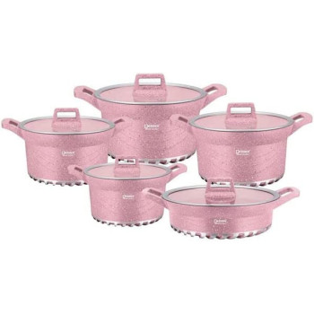 Dessini 17 Piece Granite Cookware Set Pink Casserole 20 Cm 24 Cm 28 Cm 32cm
