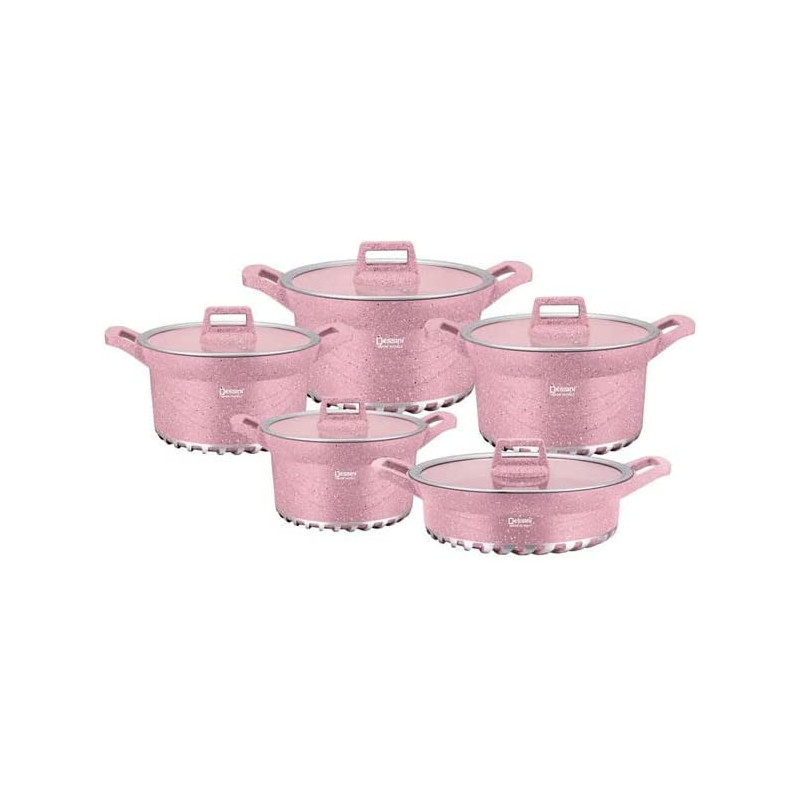 Dessini 17 Piece Granite Cookware Set Pink Casserole 20 Cm 24 Cm 28 Cm 32cm