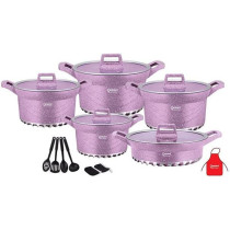 Dessini 17 Piece Granite Cookware Set Purple Casserole With Lid 20 Cm Casserole With Lid 24 Cm Casserole With Lid 28 Cm