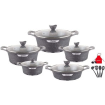 Dessini 17 Piece Granite Energy Saving Cookware Set Grey Casserole With Lid 20 Cm Casserole With Lid 24 Cm X 28 Cm