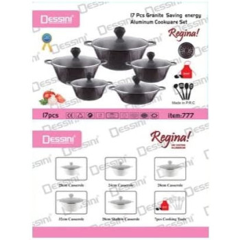 Dessini 17 Piece Granite Saving Energy Aluminum Cookware Set Includes 1Xcasserole With Lid 20Cm 1Xcasserole With Lid 24Cm
