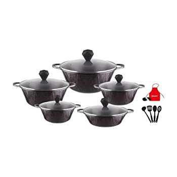 Dessini 17 Piece Granite Saving Energy Aluminum Cookware Set Includes 1Xcasserole With Lid 20Cm 1Xcasserole With Lid 24Cm