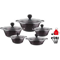 Dessini 17 Piece Granite Saving Energy Aluminum Cookware Set Includes 1Xcasserole With Lid 20Cm 1Xcasserole With Lid 24Cm