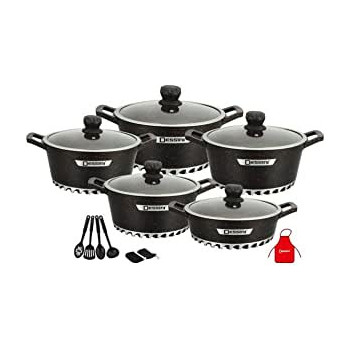 Dessini 17 Pieces Granite Cookware Set Includes Casserole With Lid 24Cm Casserole With Lid 28Cm Casserole With Lid 32Cm