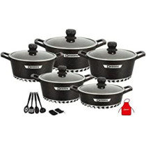 Dessini 17 Pieces Granite Cookware Set Includes Casserole With Lid 24Cm Casserole With Lid 28Cm Casserole With Lid 32Cm