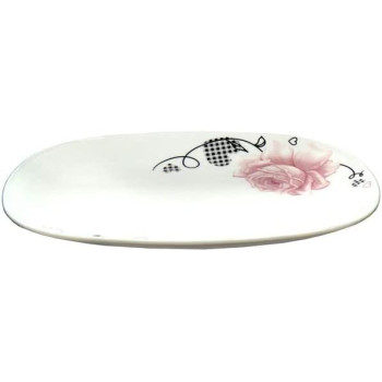 Dessini 27 Piece Floral Printed Dinner Set White Pink Black 6Xsquare Plate 11 6Xsquare 1Xspinning Square Bowl 9.5Inch