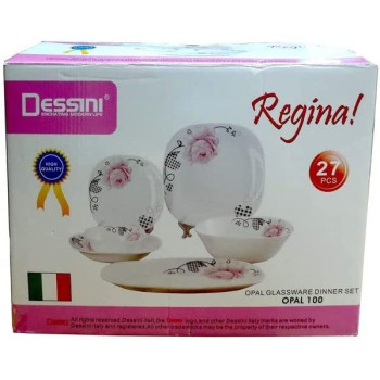 Dessini 27 Piece Floral Printed Dinner Set White Pink Black 6Xsquare Plate 11 6Xsquare 1Xspinning Square Bowl 9.5Inch