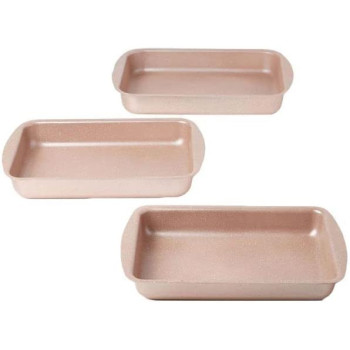 Dessini 3 Pieces Granite Square Pan Set, Beige, Small Pan 32X22, Medium Pan 35X25, Large Pan 38X28 Cm
