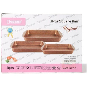 Dessini 3 Pieces Granite Square Pan Set, Beige, Small Pan 32X22, Medium Pan 35X25, Large Pan 38X28 Cm