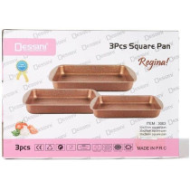 Dessini 3 Pieces Granite Square Pan Set, Beige, Small Pan 32X22, Medium Pan 35X25, Large Pan 38X28 Cm