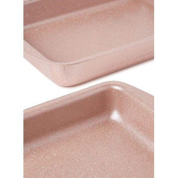 Dessini 3 Pieces Granite Square Pan Set, Beige, Small Pan 32X22, Medium Pan 35X25, Large Pan 38X28 Cm