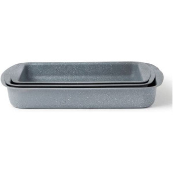Dessini 3 Pieces Granite Square Pan Set Grey Square Pan 1 33X22 Square Pan 2 35X25 Square Pan 3 38X28 Cm