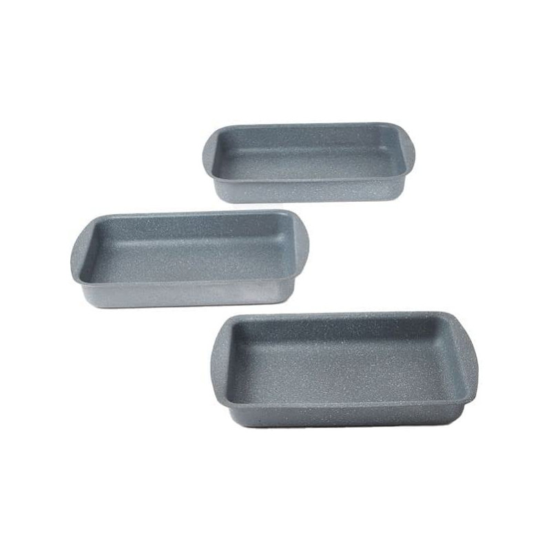 Dessini 3 Pieces Granite Square Pan Set Grey Square Pan 1 33X22 Square Pan 2 35X25 Square Pan 3 38X28 Cm