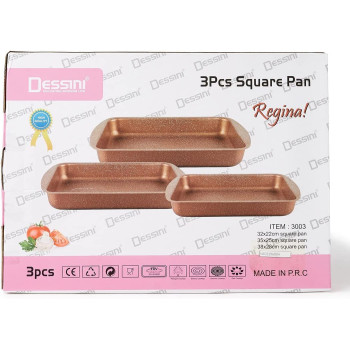 Dessini 3 Pieces Granite Square Pan Set Grey Square Pan 1 33X22 Square Pan 2 35X25 Square Pan 3 38X28 Cm