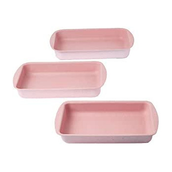 Dessini 3 Pieces Granite Square Pan Set Pink Square Pan 1 33X22 Square Pan 2 35X25 Square Pan 3 38X28 Cm