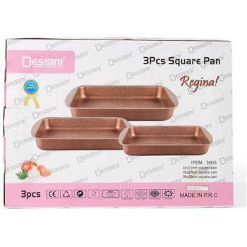 Dessini 3 Pieces Granite Square Pan Set Pink Square Pan 1 33X22 Square Pan 2 35X25 Square Pan 3 38X28 Cm
