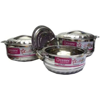 Dessini 3 Set Of Stainless Steel Hotpot Includes Large 2500ml Medium 1500ml Small Silver 1000ml